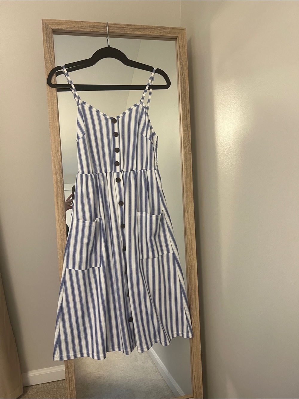 Striped Button-Front Sundress in Blue and White